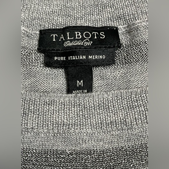 Talbots Gray Metallic Stripe Merino Wool Holiday Inspired Sweater Size Medium - Picture 6 of 8